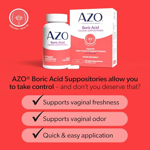 azo boric acid vaginal suppositories helps support odor control and intimate health with clinically studied boric acid non-gmo 30 count