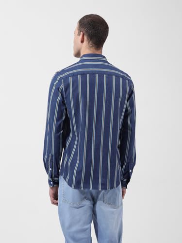 Chemise décontractée ajustée à rayures saphir en taille M pour homme - 2