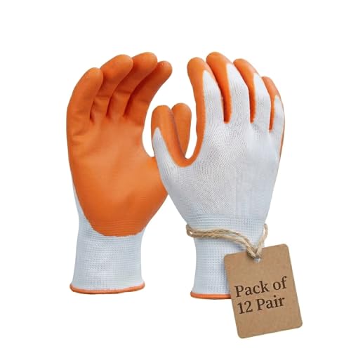Image of Multipurpose Nylon Anti Cut PU Nitrile Coating Work Safety Gloves Orange-White Pair 12