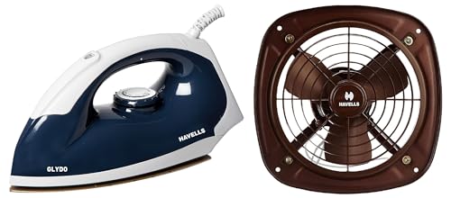 Havells Ventil Air DSP 230mm Exhaust Fan (Choco Brown) (FHVVEMTBRN09) Glydo 1000 watt Dry Iron With American Heritage Non Stick Sole Plate (Charcoal Blue)