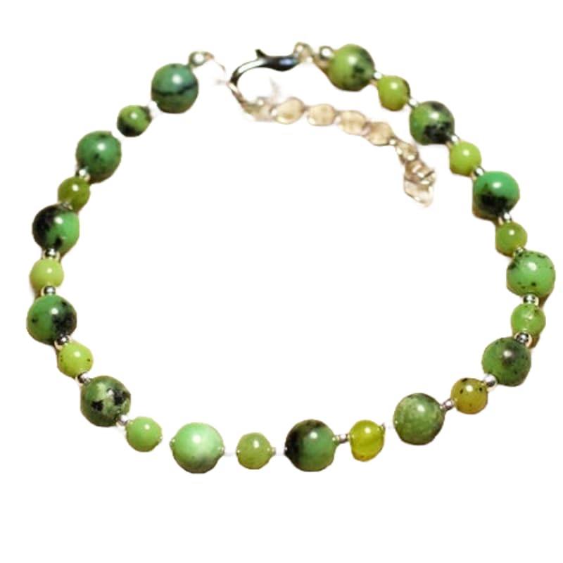 Pulsera de crisoprasa fina de 7 pulgadas con piedras lisas seleccionadas y broche plateado