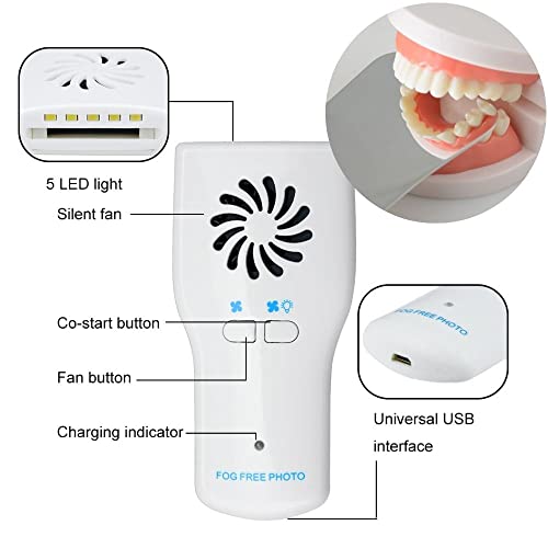 tinsay Electric Dental Mouth Mirror Photography Mirrors Automatic Defogging LED Photographic Reflector with 4 Interchangeable Mirrors