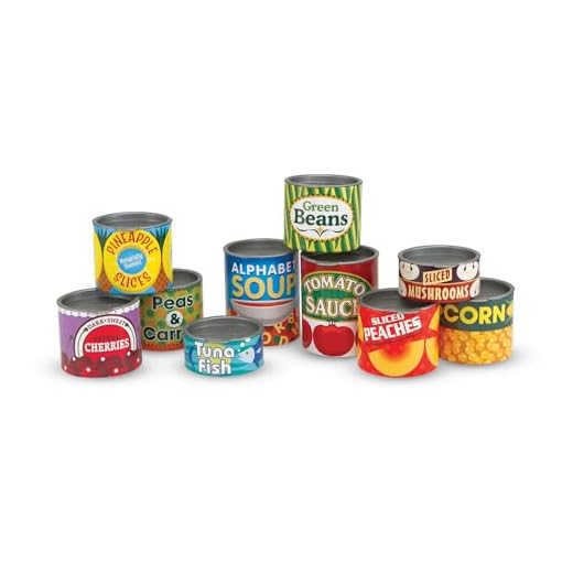 Melissa & Doug Let's Play House! Grocery Cans Play Food Kitchen Accessory ,3+ years- 10 Stackable Cans With Removable Lids