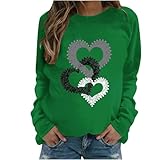 Sudadera con estampado de corazón para mujer, cuello redondo, de gran tamaño, casual, manga larga, ajuste holgado, lisa, cómoda, primavera, otoño, vacaciones, 01 Verde, 4XL