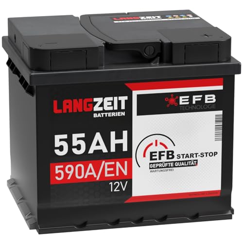 LANGZEIT EFB Batterie 12V 55Ah 590A/EN Start Stop Autobatterie Starterbatterie ersetzt 50Ah