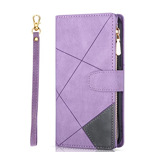 Funda para Samsung Galaxy A54 5G tipo cartera morada con textura de hendidura de piel