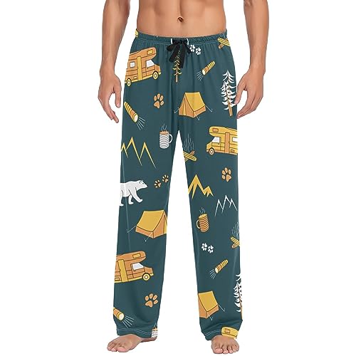 Cute Lovely Bear Pajama Pants Camping Travel Forest Men's Pajama Bottoms Lounge Sleepwear PJs Casual Sleep Pants M