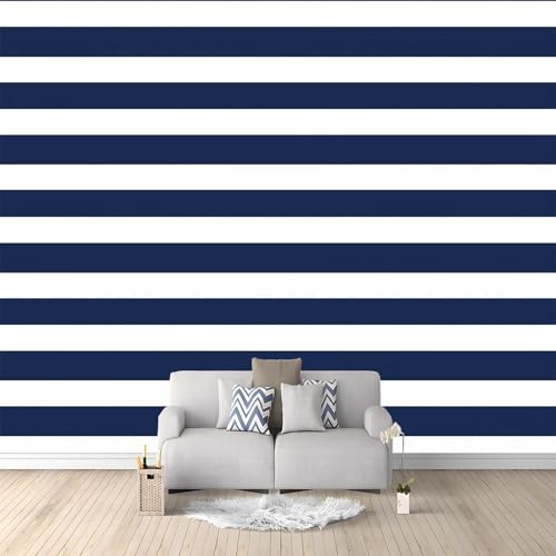 Papel Tapiz Fotográfico Papel Tapiz Rayas Geométricas Azul Marino 3D Art Mural Cafe Restaurant Dormitorio Decoración para el Hoga Murales Papel Pintado a Papel Fotomural Dormitorio 350x256 cm