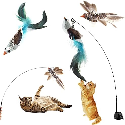 UGBO Interaktives Katzenspielzeug Intelligenz Katzen Spielzeug Katzenangel Stabil mit Federn Simucatstick Kätzchen Zauberstab Spielzeug Fliegender Vogel Cat Toys für Kleine Große K