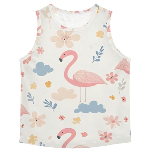 Bolaz Boys Athletic Quick Dry Tank Top Sleeveless Workout T Shirts Age 11-15,Flamingo Flower Cloud Pattern