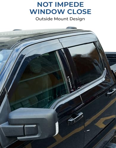 JOYTUTUS Low Profile Vent Visor Compatible with 2015-2024 Ford F150, 2017-2024 F-150 Raptor Crew Cab, Outside Mount Car Window Rain Guards Deflectors, Vent Shades Accessories
