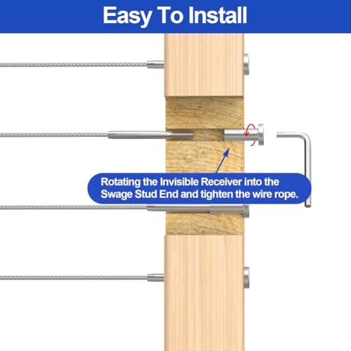 Kits de barandilla de cable de 1/8 pulgada, paquete de 50 para postes de madera y metal 4