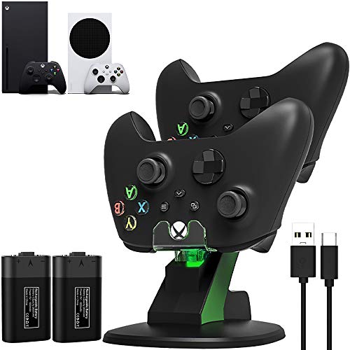Joso Lot de 2 batteries rechargeables pour manette Xbox Series X/S 2560 mAh avec indicateur de charge LED, câble de charge, 24 heures d'autonomie Cover