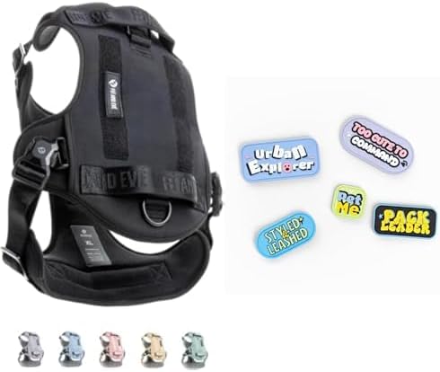 Fei & Eve Magease Dog Harness + Cute Funny Dog Patches (Black-L)