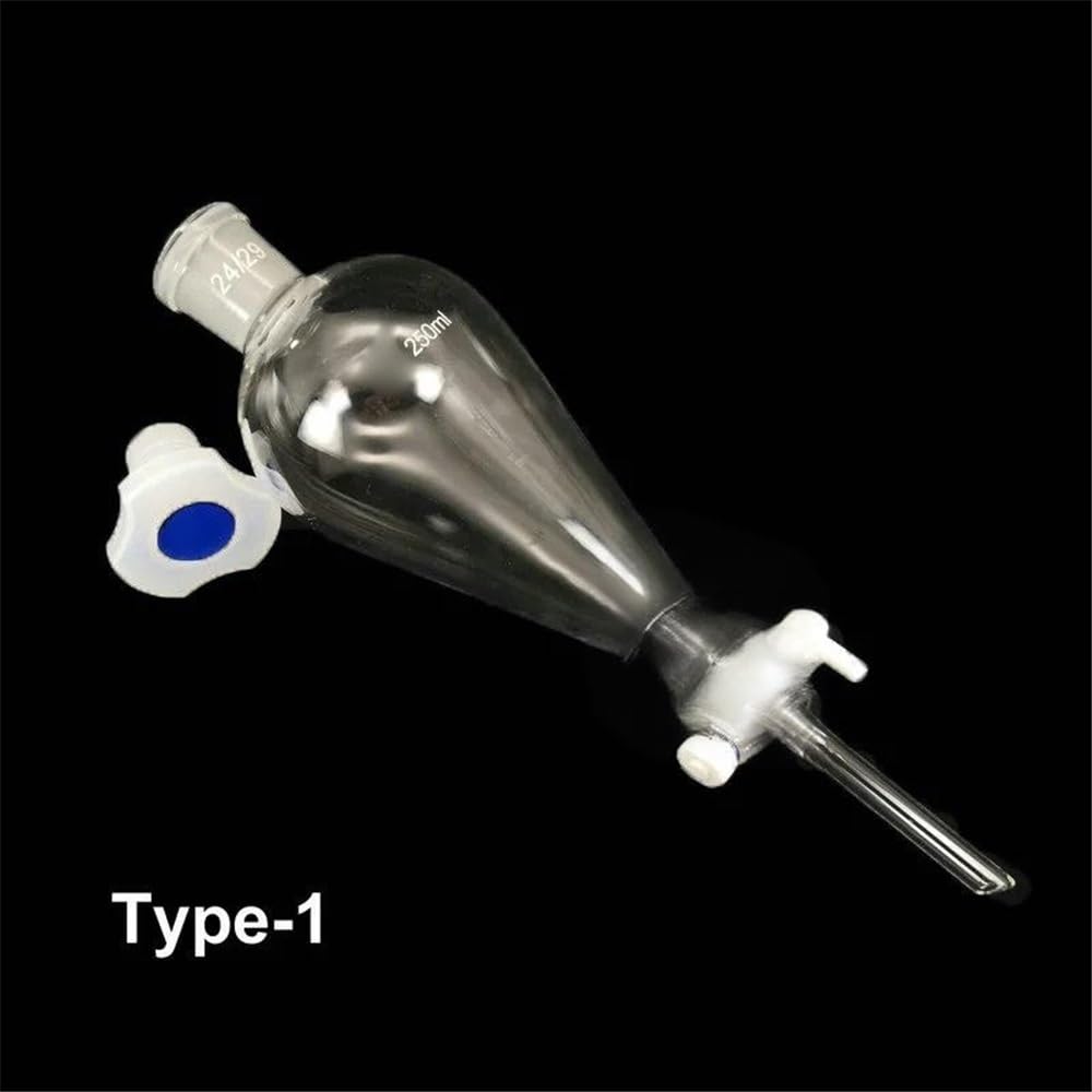 Embudo de separación de vidrio con pistón de vidrio for laboratorio (60 ml, 125 ml, 250 ml, 500 ml y 1000 ml)(1000ml (PTFE piston))