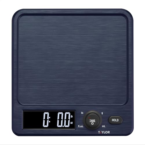 Taylor Digital Kitchen Scale with Antimicrobial Surface Plastic Body Weighs Up to 11 pounds Capacity with Hold and Tare Functions and Backlight, Navy