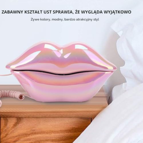 Telefon do ust, przewodowy nowy telefon z różowym ustnikiem, telefon stacjonarny dom biuro telefony obsługa funkcji przechowywania numerów