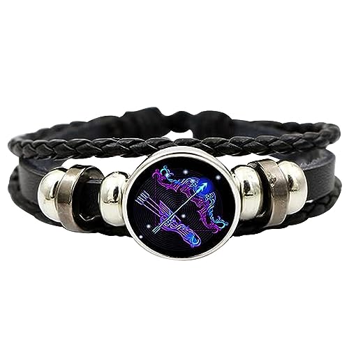 Bracelet D'esp-rit De Signes du Zodiaque Bracelet D'esp-rit Astrologique 12 Constellation Bracelets en Cuir PU Unisexe, Bijoux du Zodiaque Cadeaux pour Femmes Hommes