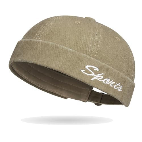 Image of Classic Vintage Style Solid Color Sailor brimless Skull hat Casual Washed Cotton Rolled Cuff Harbour Hat