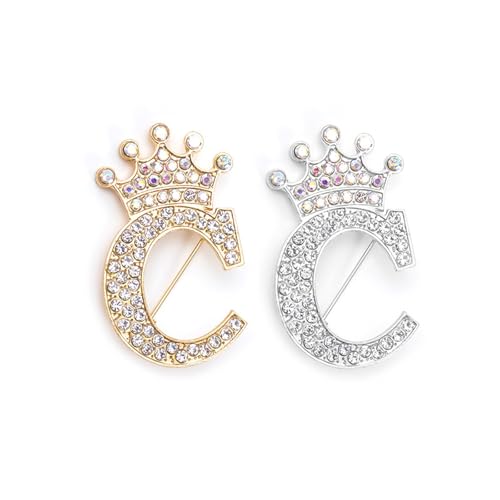 Image of Letter Rhinestone Brooches for Women Gold Silver Initial Crown Lapel Bag Clothing Dress Custom Jewelry Gifts