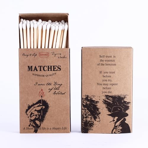 ZEYOUNG 2 Decorative Matches Box - 120Pcs 4'' Long Matches for Candles with Strike -Long Wooden Candle Matches with White Matches Color Matches - 120 Pcs 4'' White Matches and Set of 2 Matches Boxes