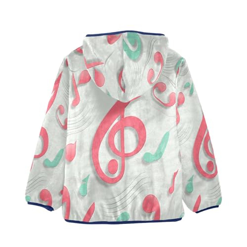 Musical Notes Pattern Design Toddler Fleece Jacket Girl Boys Hooded Fleece Jacket Coat Warm Outwear Zip-up 3-10T2