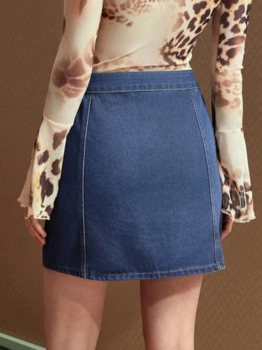 Image of Sugathari Women's Casual Denim Light Blue Skirt - High Waist, A-Line, Mini Length Without Pockets | Stylish Everyday Wear (Skirts 210)