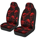 gearider Red Gothic Flame Skull Pattern Auto Seat Cover, Thin Breathable Universal Car Front Seats Accessories Interior Decor 2 Pcs