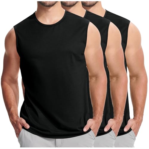 3er Pack Unterhemd Herren Rundhals Tanktop Gym Tshirt Stretch Muskel Oversize Training Laufshirt Fitness Tanks Männer Ärmelloser Shirt Weiß Schwarz Mehrfarbig