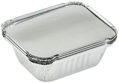 EcoQuality 1 Lb Oblong Aluminum Pan with Board Lid - Disposable Pan for Baking, Roasting, Meal Prep, Takeout, Freezer Storage, Catering, Buffets, Parties, and Food Service Use (48)