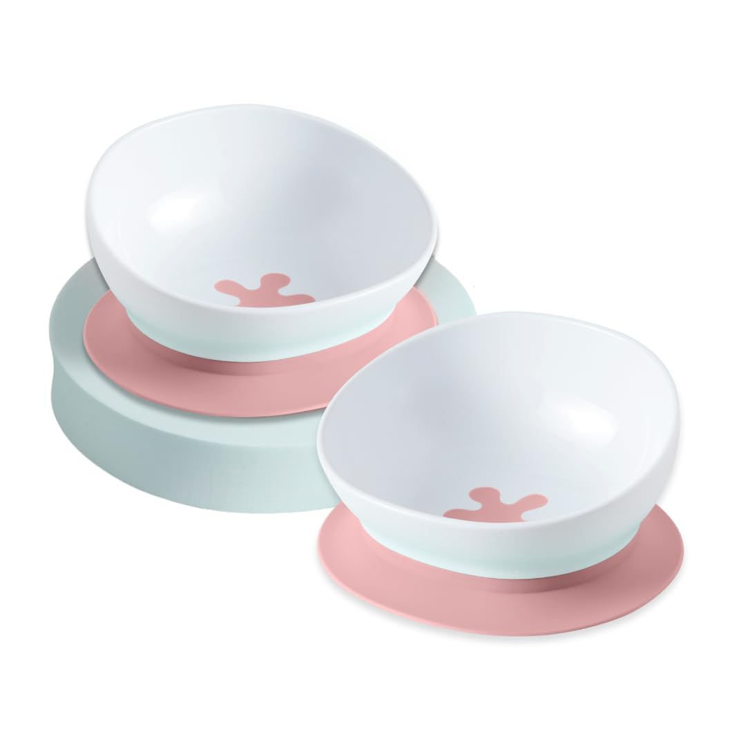doddl 2-in-1 Baby and Toddler Bowl with Suction and Non-Slip Base. Baby Weaning Essentials Dusty Rose (Twin Pack