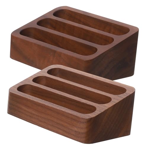 Portatarjetas de madera de nogal PRETYZOOM con ranuras organizador compacto de escritorio 2 uds
