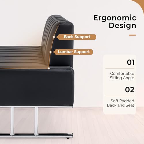 OmySalon Waiting Room Chairs Faux Leather Office Guest Chair, 59’’ Black Lobby Bench Seating, Reception Area Furniture for Clinic Hospital School - Thumbnail 4