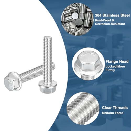 Image of uxcell 15Pcs 5 /16-18 x 1-3 /4 inch Flanged Hex Head Bolts, 304 Stainless Steel Flange Hexagon Screws, Flange Hex Drive Screws 5.8 Grade for Machinery Industry Home Appliances, Silver