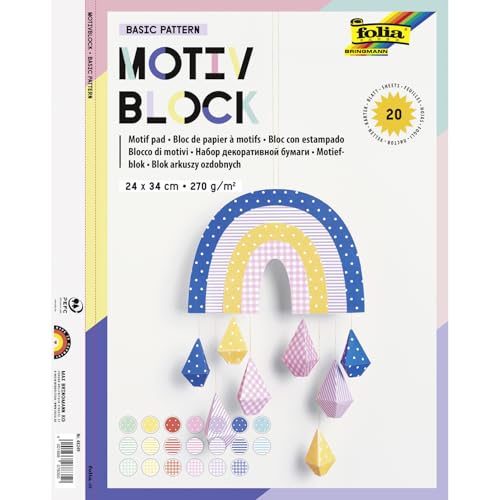 folia 48249 - Motivblock Basics Intensiv, 270 g/qm, ca. 24 x 34 cm, 20 Blatt sortiert in verschiedenen Motiven - zum Basteln und kreativen Gestalten von Karten, Fensterbildern und für Scrapbooking