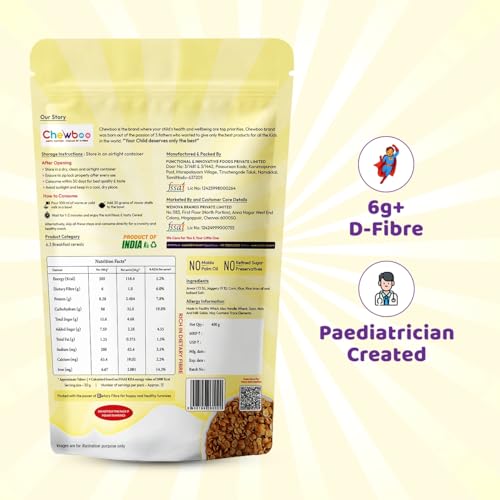 Image of Chewboo Jowar Millet Shells for Kids | Light & Gut-Friendly Fibre Cereal | 72% Jowar & Jaggery | No Refined Sugar | Crunchy Healthy Snack | 400g