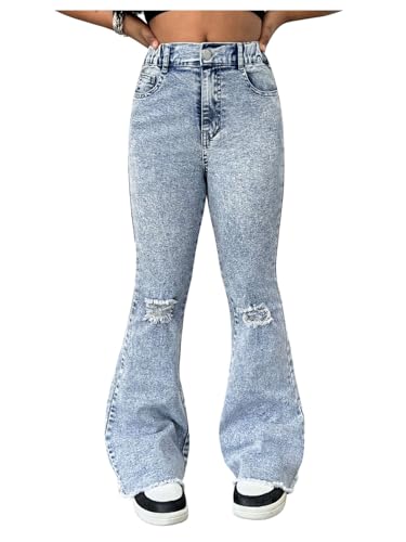GORGLITTER Girl's Ripped Jeans Distressed High Waist Bell Bottom Denim Pants with Pockets