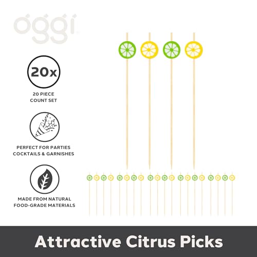 image for OGGI Citrus Cocktail Picks for Drinks 20 pcs - Lemon & Lime Cocktail P