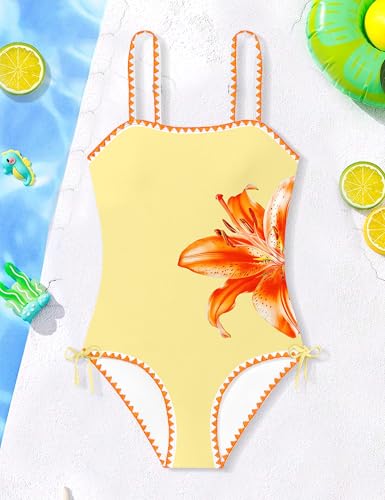 Image of Girls Swimsuit Adjustable Straps Cut Out One Piece Bathing Suit with Solid Color Cover Up Skirt Girls' Swimwear 5-16Y