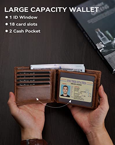 Swallowmall Mens Wallet Rfid Blocking Genuine Leather Bifold Wallets For Men, Id Window 16 Card Holders With Gift Box #TOP3