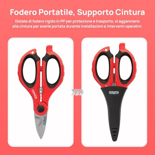 Kombo - Forbice Da Elettricista Professionale 3 In 1 Da 150Mm, Tagliare, Spellare, Crimpare Con Fodero Protettivo - 4