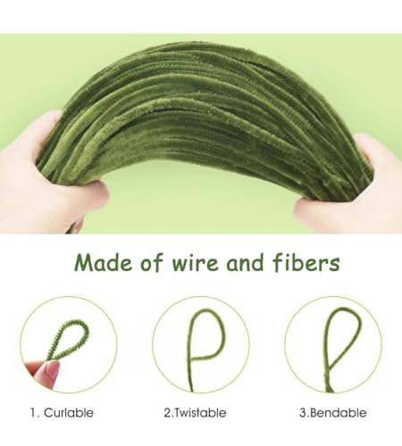 Image of Pipe Cleaner 12 inch: Olive Green Color : 100pcs : for HobbyCrafts, Scrapbooking, DIY Accessory