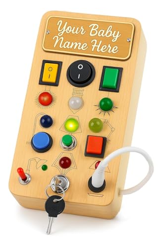 Image of Novo Baby Persnolized Busy Board for Toddlers | Montessori Toy with Switches, Buttons & Activities | Portable Wooden Busy House | Educational Toy for Baby Boys & Girls Age 2 3