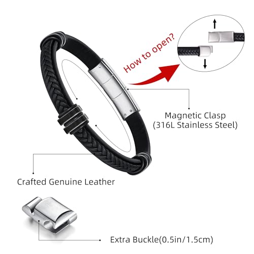 Leather Bracelet for Men with Adjustable Stainless Steel Magnetic Clasp Multi-Layer Braided Mens Leather Bracelet2