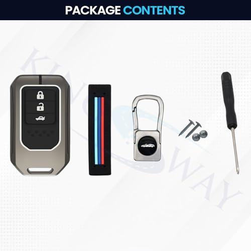 Image of KINGSWAY Honda Car Key Cover and Keychain Perfect Shape and Compatible with 3 Buttons Smart Key of All Honda Cars, Remote Key Shell, Key Case, Car Key Chain Cover, 360 Protection, Gunmetal Grey