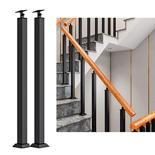 デッキガードレールポスト スクエア ブラック バニスターポール 高耐久 階段 バニスター スピンドルポスト 角度調整可能ブラケット付き/2パック/高さ-90cm/35.4インチ (色: 2パック、サイズ: 高さ-75Cm/29.5インチ)