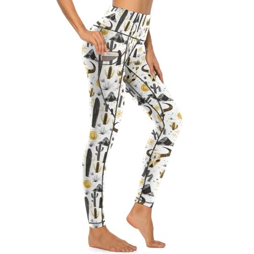 Pantalon de yoga avec poches legging entraînement noir femme motif crane mouton
