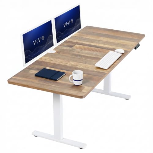 Image of VIVO Reclaimed Wood 71 x 30 in Standing Desk, DESK-KIT-1W7P | Electric, Holds 220 lbs, Sit Stand, Height Adjustable, Extra Deep Table Top, Memory Presets, 1B Series, White Frame