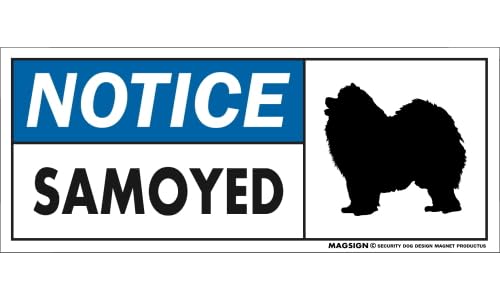 [MAGSIGN] サモエド 英語 お知らせ ステッカー NOTICE SAMOYED 屋外用(防水/耐水+耐光仕様) Lサイズ 日本製のサムネイル