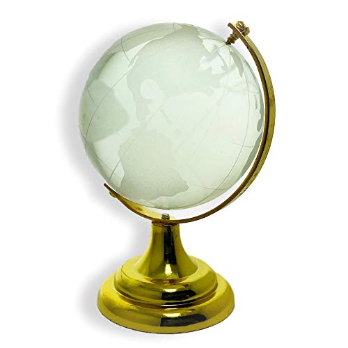Crystal World Globe - Crystal Etched Globe On Stand - Gold Colored Base - Desktop Decoration - Home or Office - Gift Boxed - 4